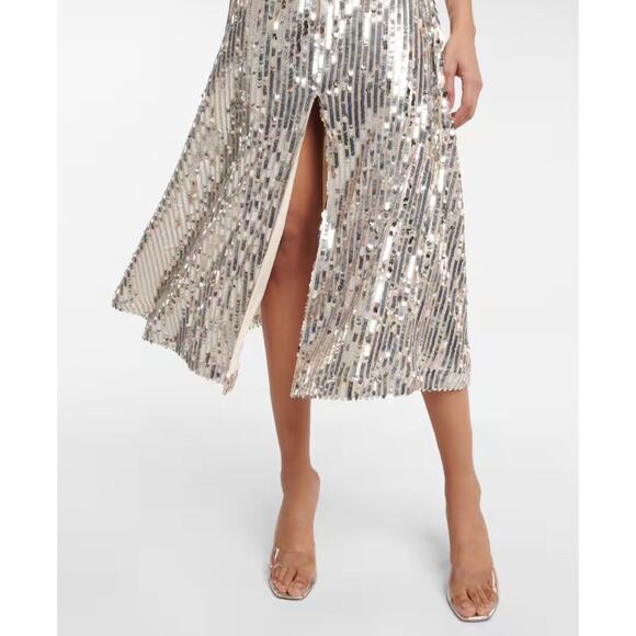 ROTATE Birger Christensen Sierina Silver Sequin Midi Dress Puff Sleeve Party Sm - Picture 6 of 16